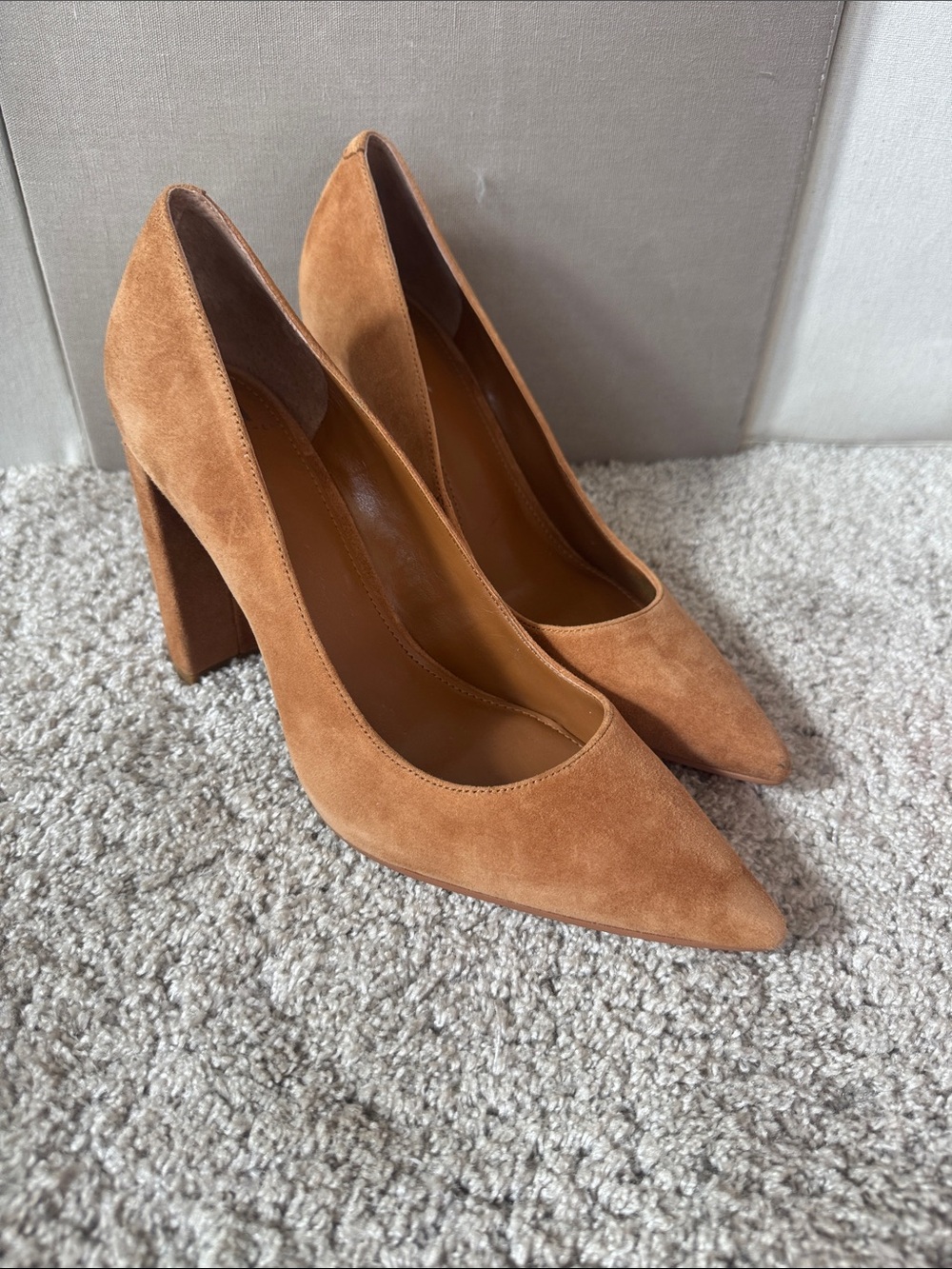 Marc Fisher Pointed Suede Pumps in Cognac